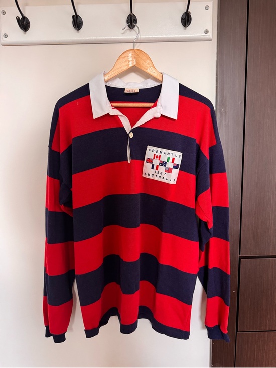 Other - Vintage Red & Navy Striped Rugby Sweater